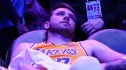 Luka Doncic #77 of the Los Angeles Lakers looks on.