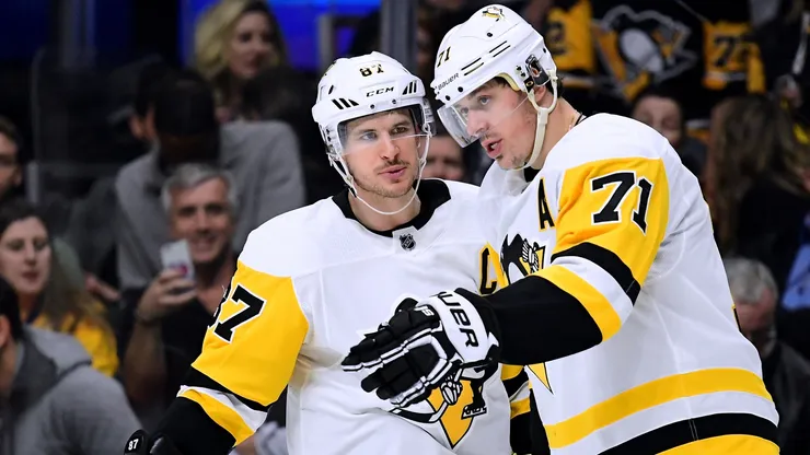 Sidney Crosby #87 and Evgeni Malkin #71 of the Pittsburgh Penguins.