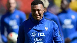 Kylian Mbappe of France warms up.