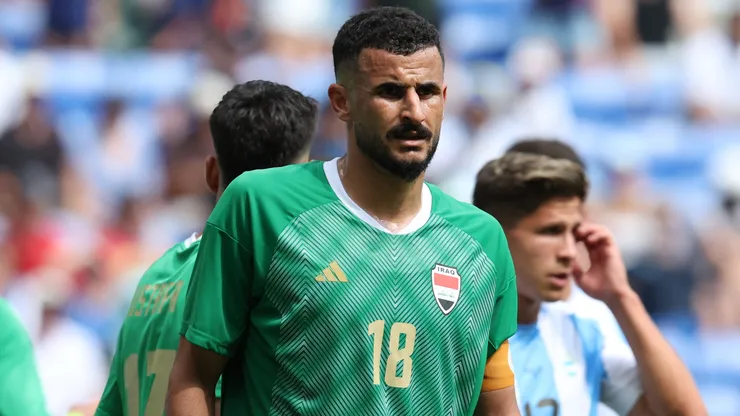 Aymen Hussein of Iraq looks on during the Men's group B match in 2024.