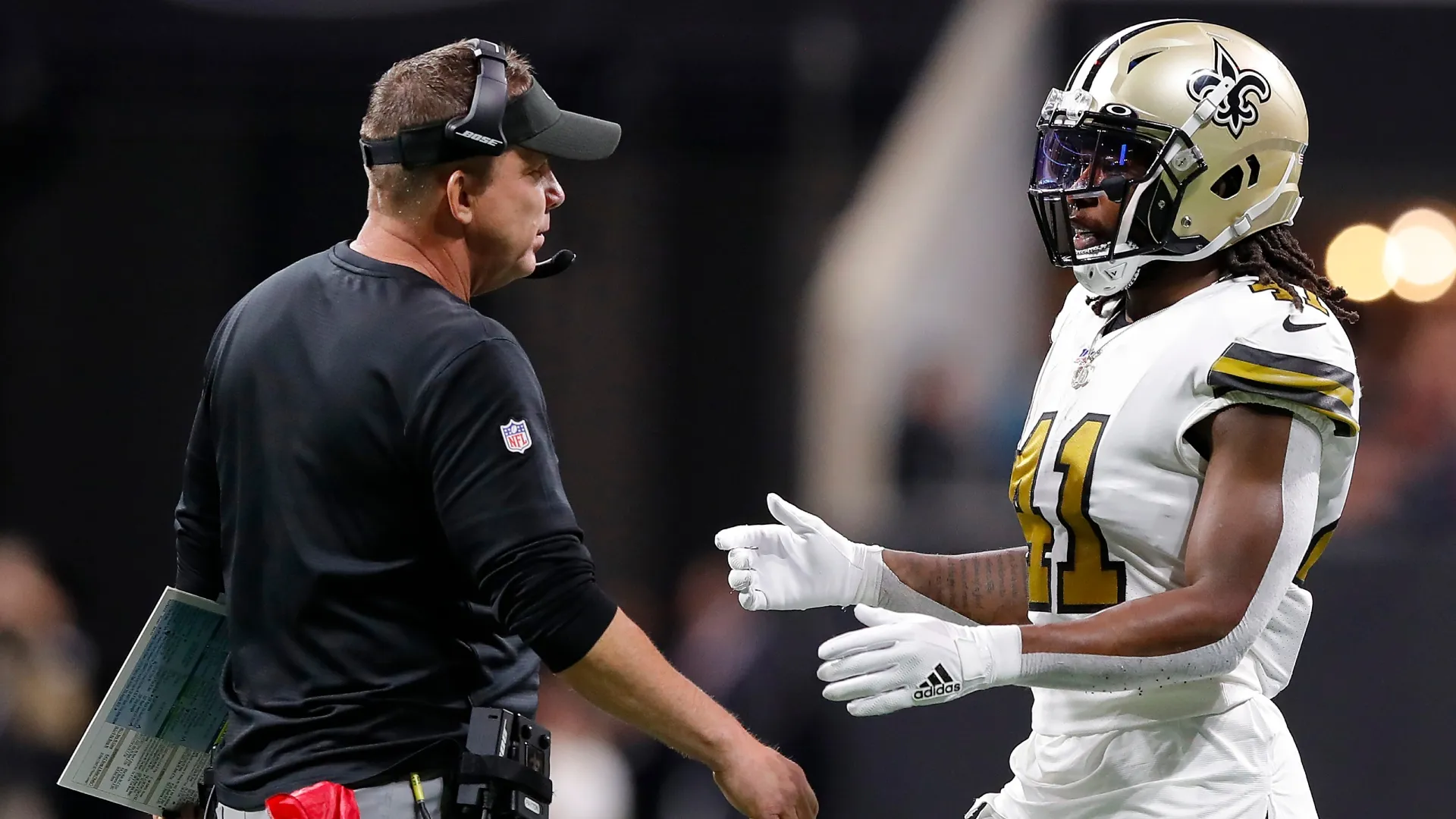 Alvin Kamara with Sean Payton
