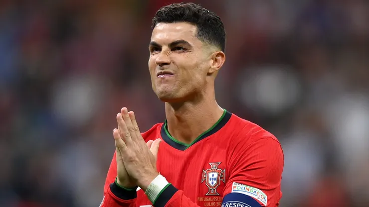 Cristiano Ronaldo of Portugal celebrates scoring the team's first penalty during the UEFA EURO.