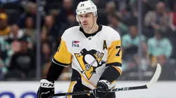 Evgeni Malkin #71 of the Pittsburgh Penguins looks on against the Seattle Kraken in 2025.
