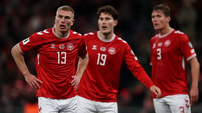Rasmus Kristensen, Jonas Wind and Jannik Vestergaard of Denmark (Source: Dean Mouhtaropoulos/Getty Images)