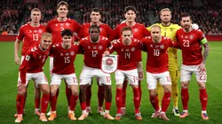 The team of Denmark line up prior to the FIFA World Cup 2026 qualifier match in 2025.