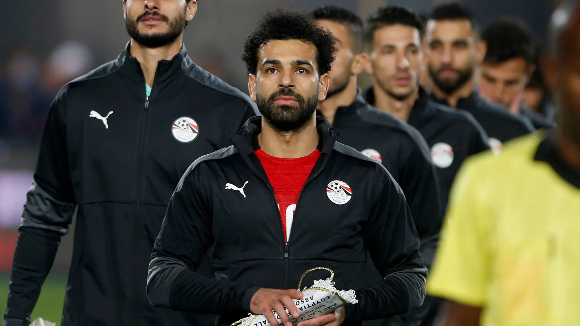 Mohamed Salah of Egypt leads out his side prior to the FIFA World Cup Qatar 2022 qualification match (Source: Mohamed Hossam/Getty Images)