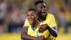 Danilo celebrates a goal for Brazil.