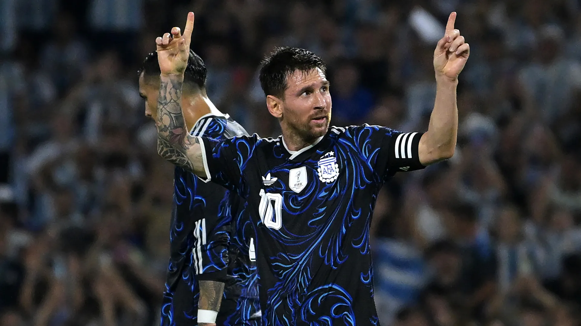 Lionel Messi celebrates a goal for Argentina vs Zambia. (Getty Images)