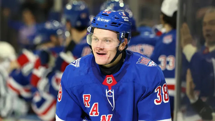 Adam Sykora #38 of the New York Rangers at Madison Square Garden.