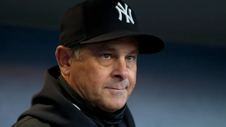 Manager Aaron Boone of the New York Yankees looks on.