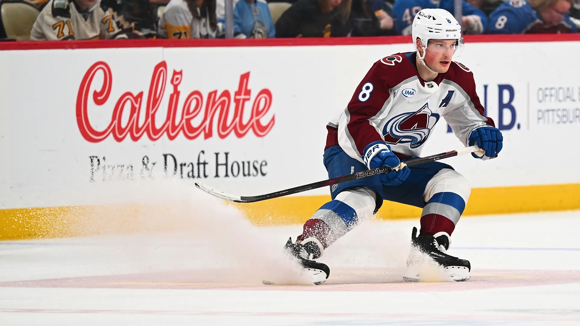 Cale Makar #8 of the Avalanche skates in the second period during the game. Justin Berl/Getty Images