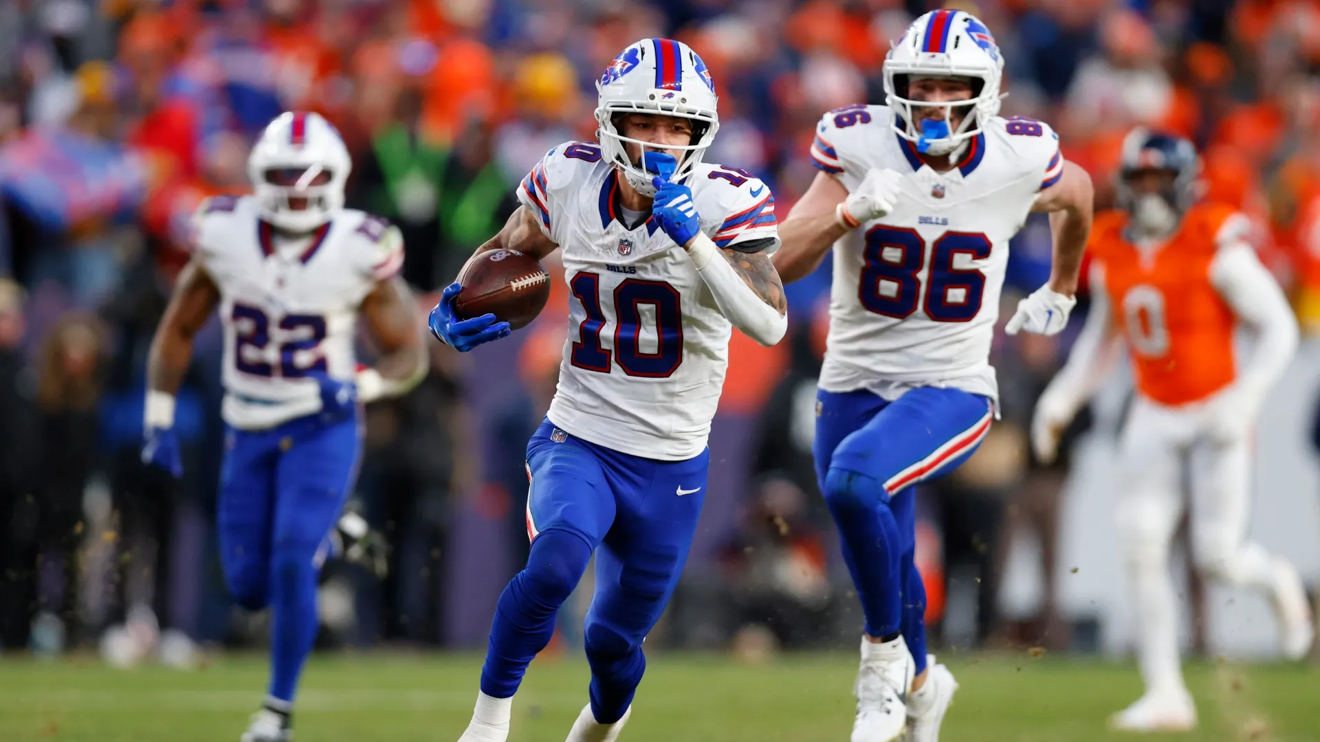 Khalil Shakir #10 of the Buffalo Bills runs with the ball for 46 yard in 2026 (Source: Justin Edmonds/Getty Images)