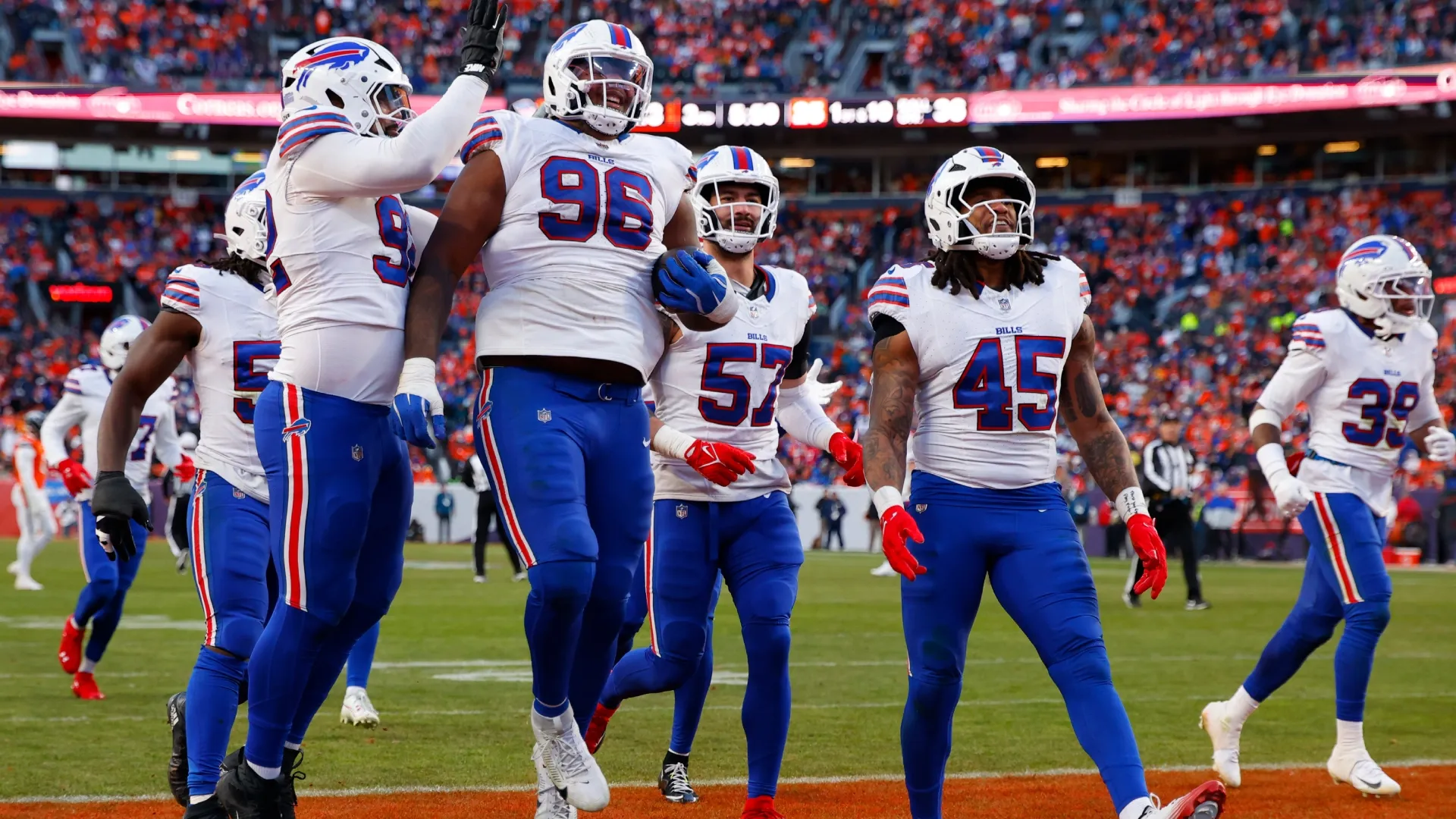 Deone Walker #96 of the Buffalo Bills celebrates with teammates in 2026 (Source: Justin Edmonds/Getty Images)