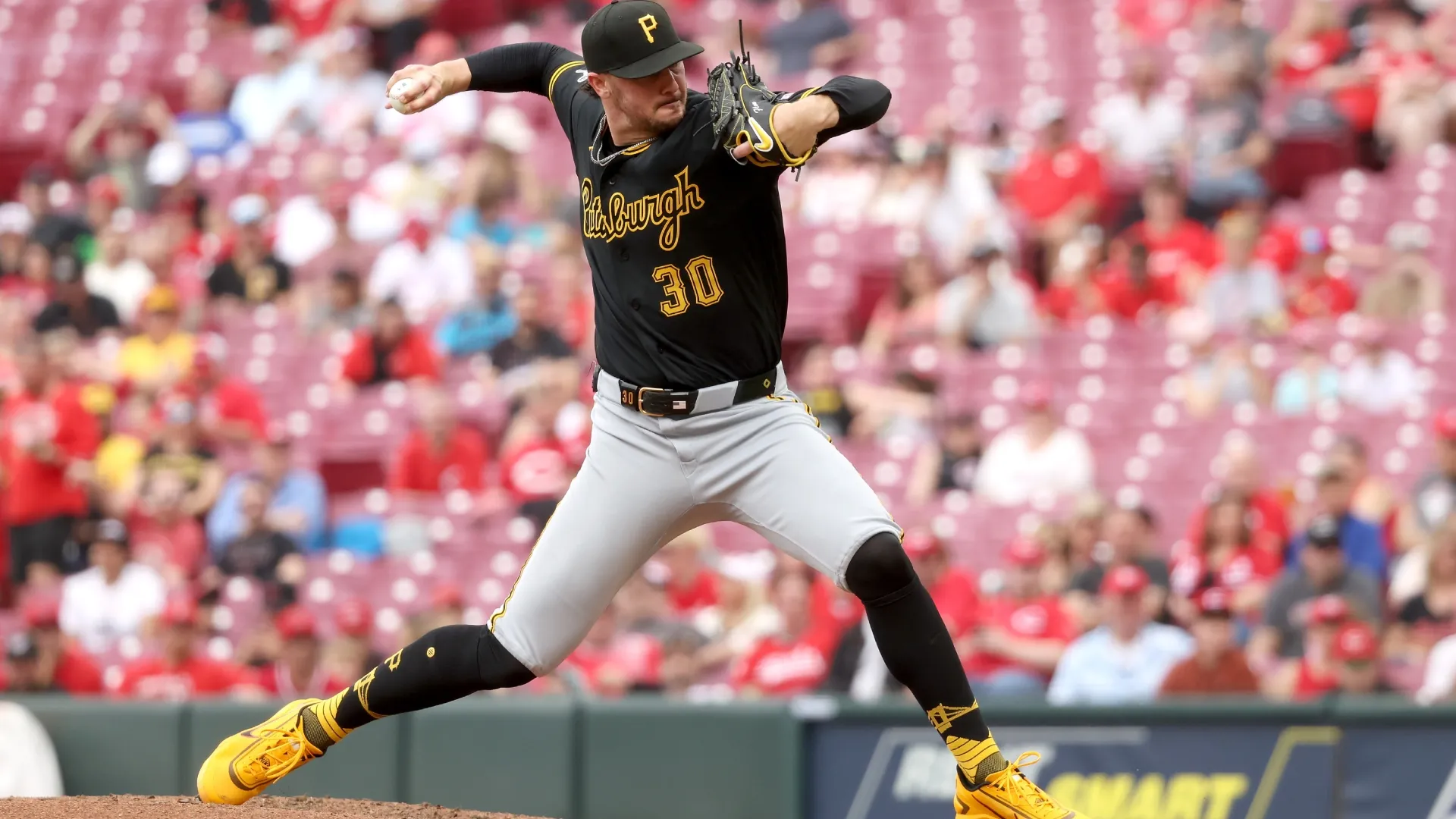 Paul Skenes #30 of the Pirates throws a pitch during the third inning of the game vs Reds. Kirk Irwin/Getty Images