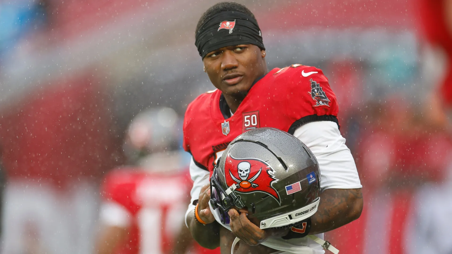 Bucky Irving #7 of the Tampa Bay Buccaneers in 2026 (Source: Mike Ehrmann/Getty Images)