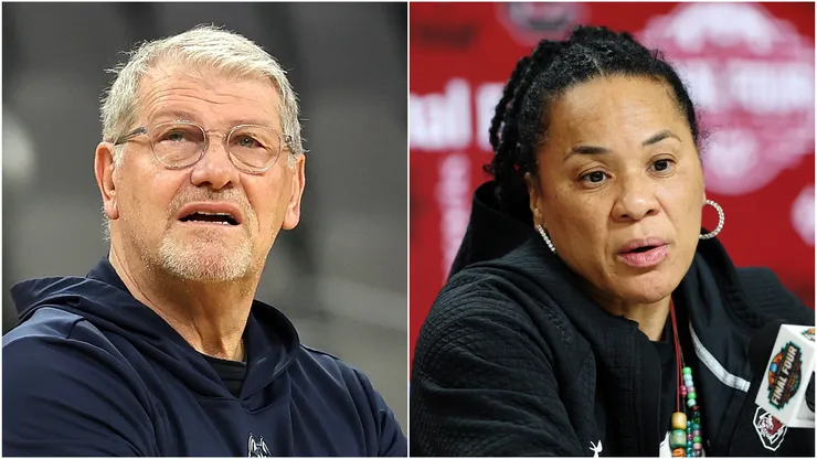 Geno Auriemma (left) of UConn Huskies and Dawn Staley (right) of South Carolina Gamecocks.