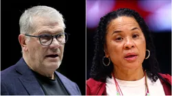 Geno Auriemma (left) of UConn Huskies and Dawn Staley (right) of South Carolina Gamecocks.
