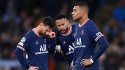 Lionel Messi, Neymar Jr., and Kylian Mbappe during a PSG match.