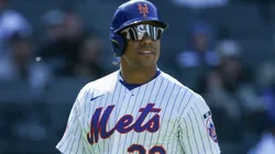 Juan Soto #22 of the New York Mets looks on during the game.