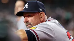 Manager Walt Weiss #22 of the Braves watches the action against the Diamondbacks.