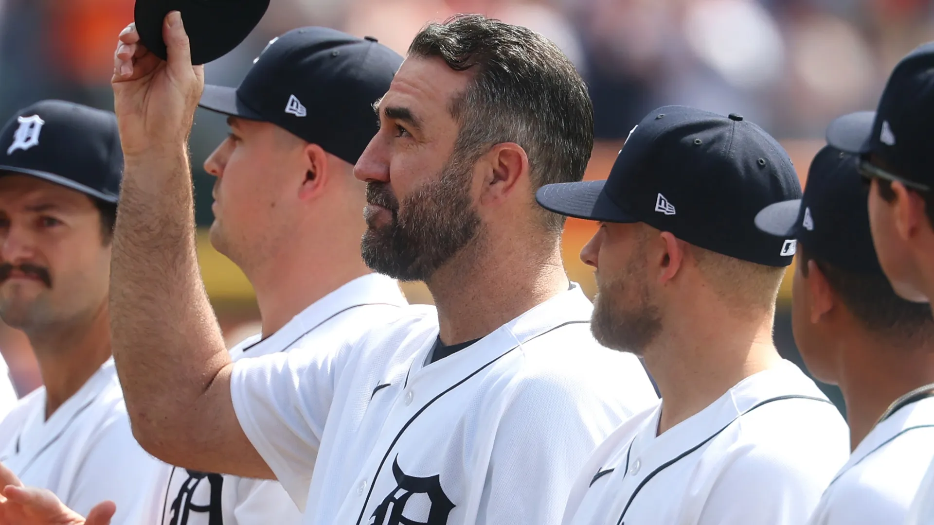Justin Verlander #35 of the Tigers is introduced during prior to playing the Cardinals. Gregory Shamus/Getty Images