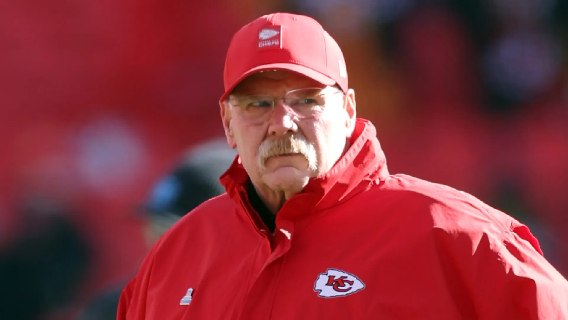 Andy Reid looks to his side during a Chiefs game.