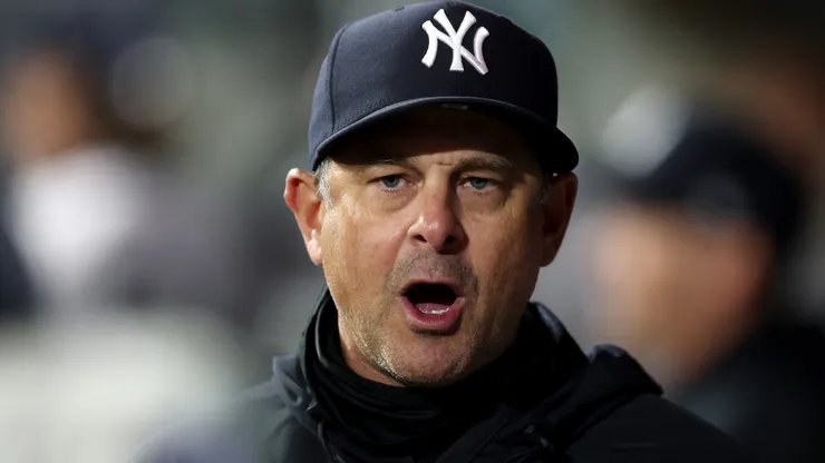 Manager Aaron Boone of the New York Yankees reacts.