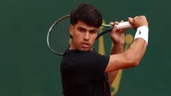 Carlos Alcaraz of Spain plays a backhand.