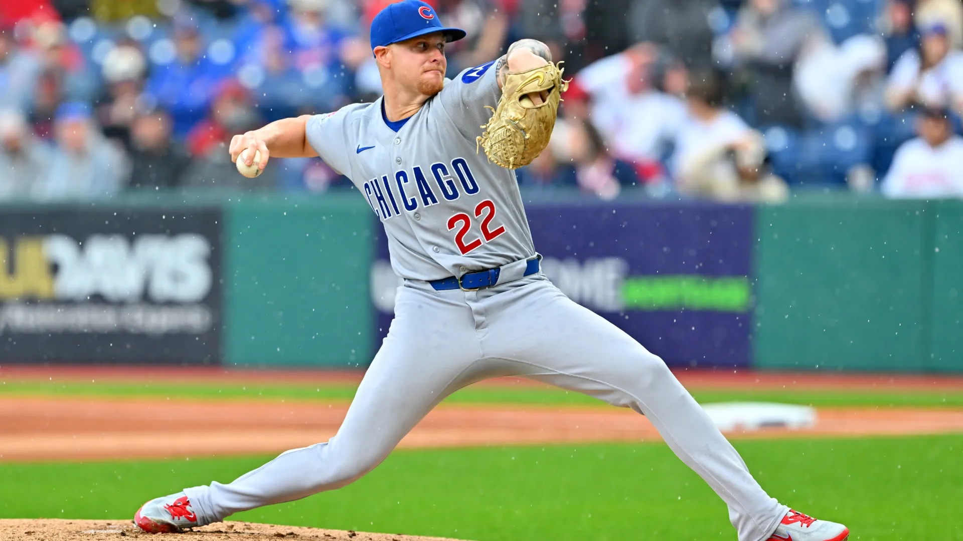 Starting pitcher Cade Horton #22 of the Cubs pitches during the first inning of the home opener. Jason Miller/Getty Images