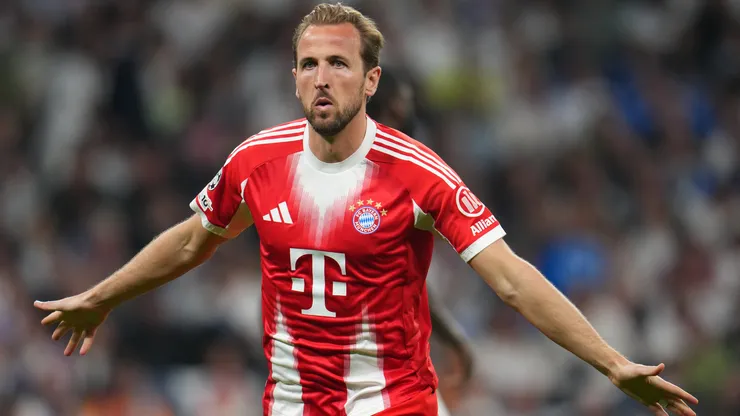 Harry Kane celebrates a goal for Bayern Munich.