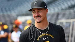 Konnor Griffin #6 of the Pittsburgh Pirates looks on.