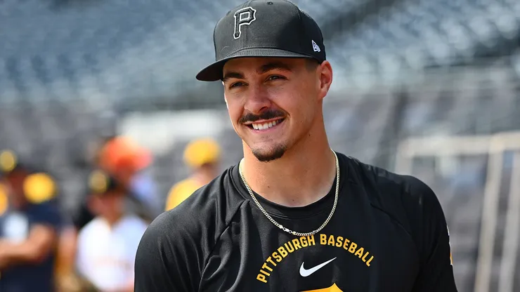 Konnor Griffin #6 of the Pittsburgh Pirates looks on.