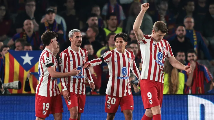 Alexander Sorloth celebrates a goal for Atletico Madrid.
