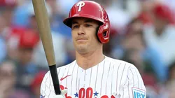J.T. Realmuto #10 of the Philadelphia Phillies at bat on Opening Day.