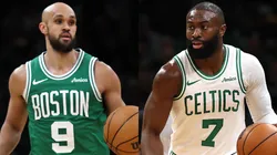 Jaylen Brown and Derrick White of the Boston Celtics in 2026