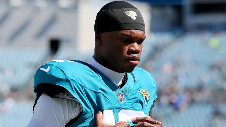 Travis Hunter #12 of the Jacksonville Jaguars