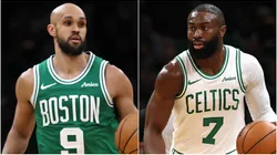 Jaylen Brown and Derrick White of the Boston Celtics in 2026.