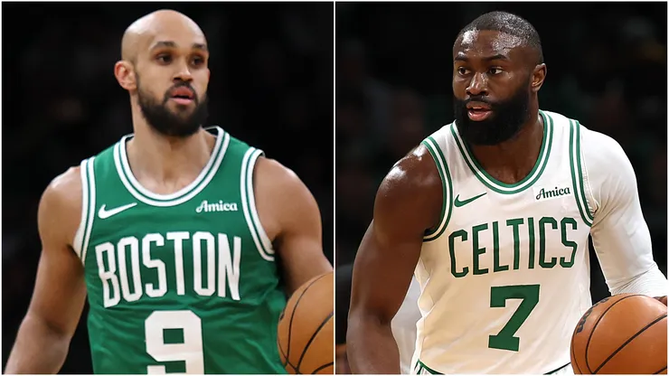 Jaylen Brown and Derrick White of the Boston Celtics in 2026.