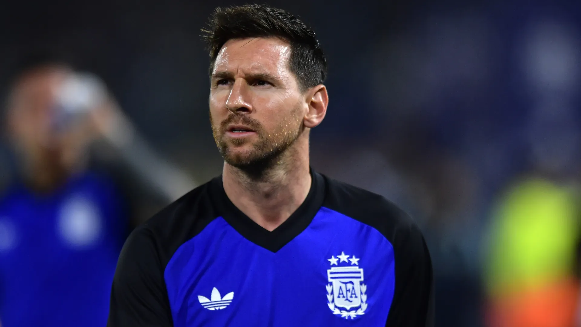 Lionel Messi of Argentina prior to a game