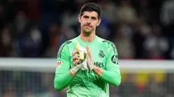 Thibaut Courtois of Real Madrid acknowledges the fans following a LaLiga EA Sports match.