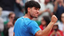 Carlos Alcaraz celebrates after defeating Alexander Bublik.