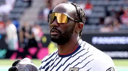 Terence Crawford reacts during the Fanatics Flag Football Classic.