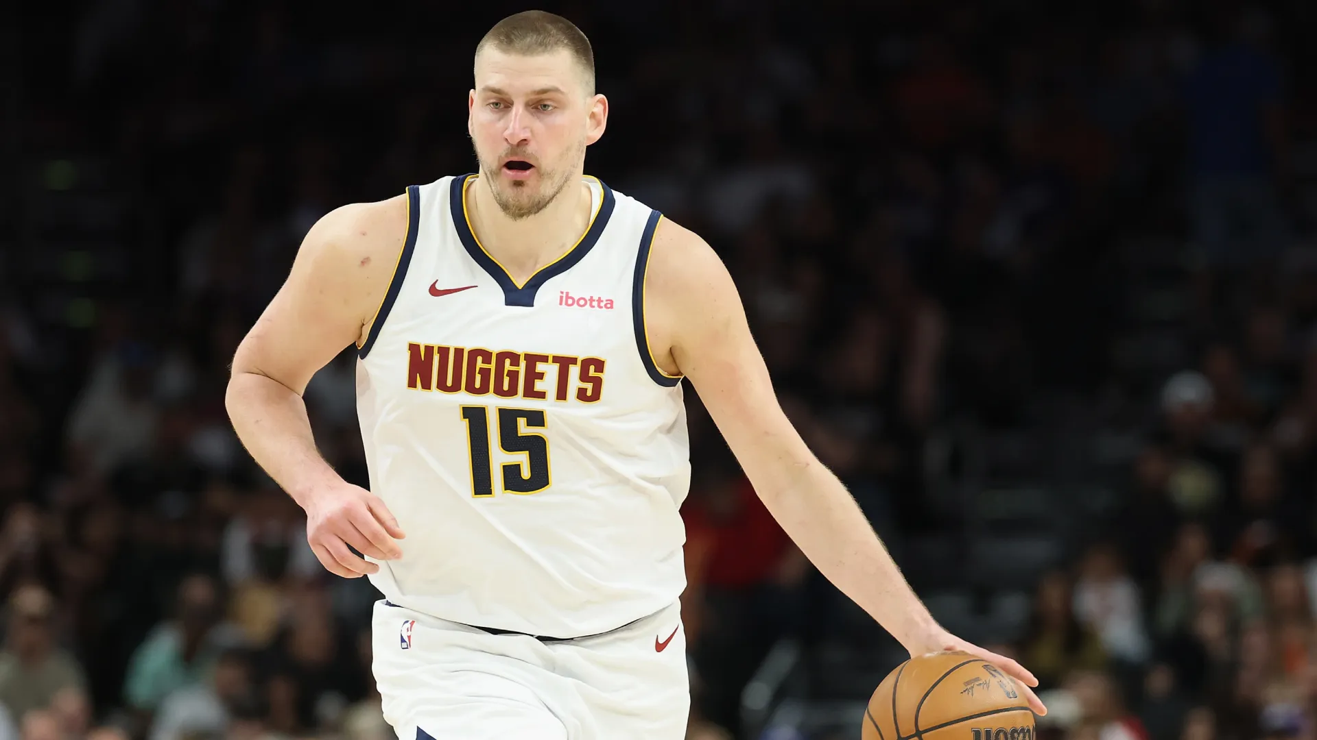 Nikola Jokic during an NBA game. (Getty Images)