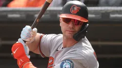 Pete Alonso #25 of the Orioles looks on against the White Sox.