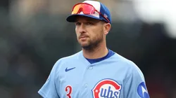 Alex Bregman #3 of the Chicago Cubs looks on.