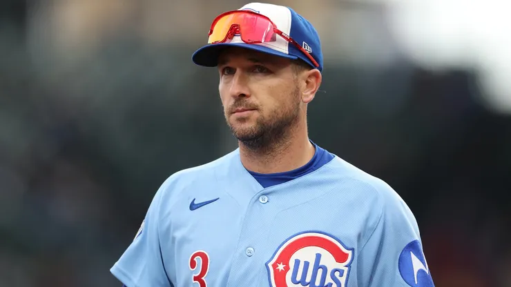 Alex Bregman #3 of the Chicago Cubs looks on.