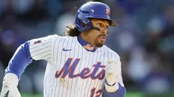 Francisco Lindor #12 of the New York Mets runs out.