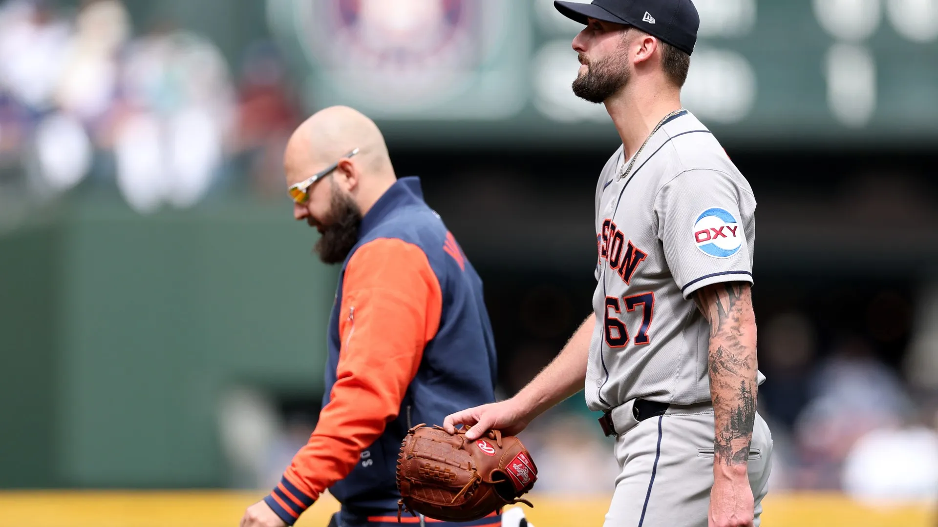 Cody Bolton #67 of the Houston Astros is taken out of the game Washington. (Steph Chambers/Getty Images)
