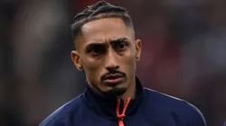 Raphinha line up before the UEFA Champions League 2025/26 Round of 16 First Leg match.