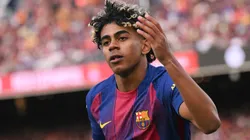 Lamine Yamal of FC Barcelona looks on.